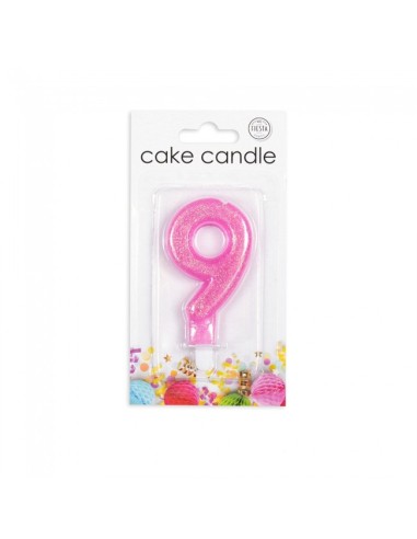Glitter Kaars Roze Nummer 9 //