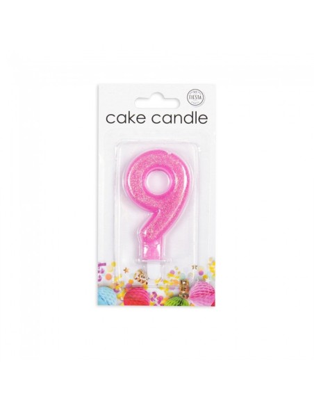 Glitter Kaars Roze Nummer 9 //