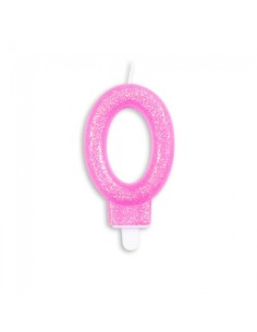 Glitter Kaars Roze Nummer 0 //