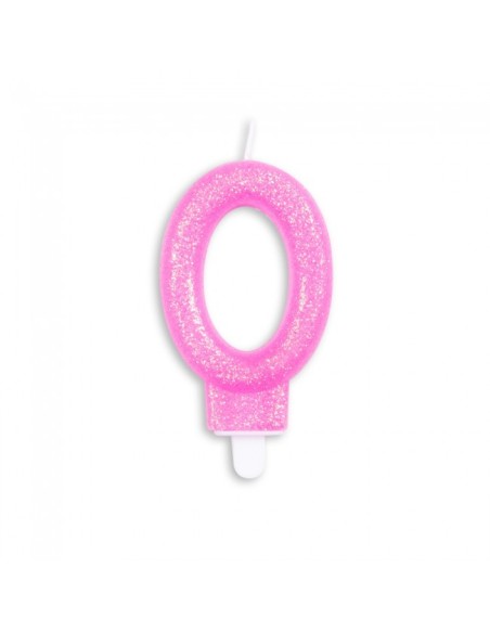 Glitter Kaars Roze Nummer 0 //