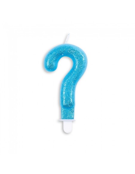 Glitter Kaars Blauw Vraagteken //