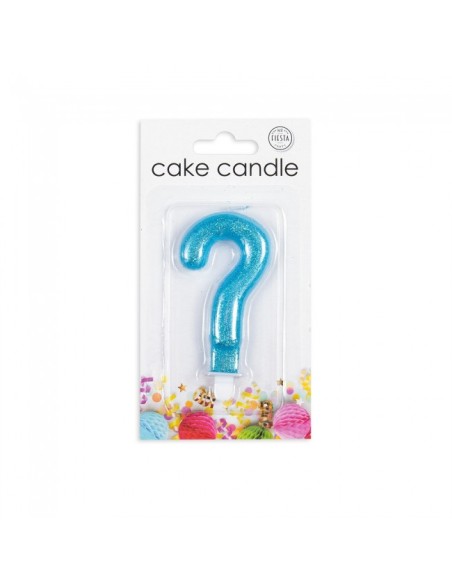 Glitter Kaars Blauw Vraagteken //