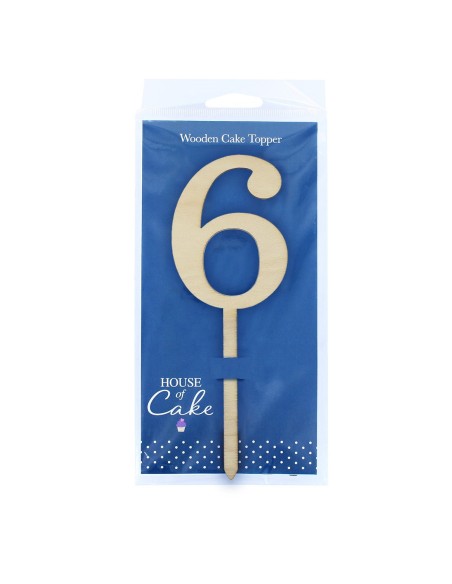House of Cake Taarttopper Hout Cijfer 6 //