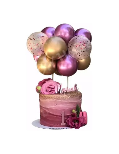 Taarttopper Set Mini Ballonnen Roze/Goud