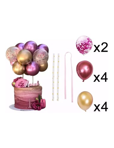 Taarttopper Set Mini Ballonnen Roze/Goud