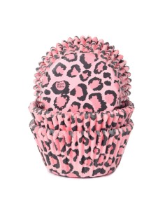 House of Marie Baking Cups Luipaard Roze -48st-