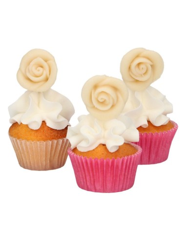 FunCakes Marsepein Decoratie Rozen Wit -6st-