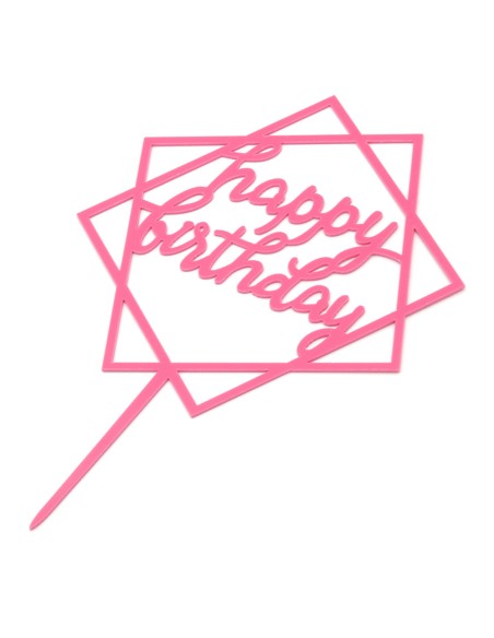 CakeDeco Taarttopper Happy Birthday Vierkant Roze