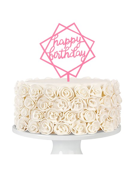 CakeDeco Taarttopper Happy Birthday Vierkant Roze