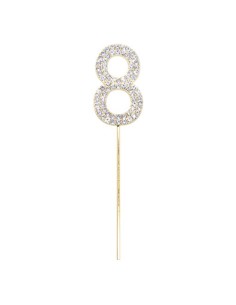 Happy Party Taarttopper Diamant Cijfer 8 - Goud //