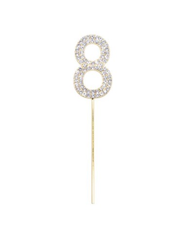 Happy Party Taarttopper Diamant Cijfer 8 - Goud //