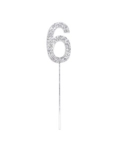 Happy Party Taarttopper Diamant Cijfer 6 - Zilver //