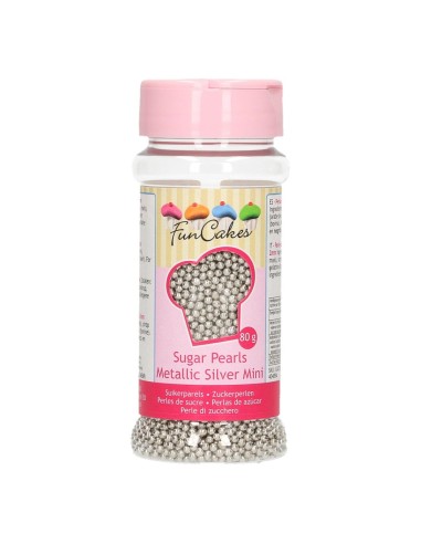 FunCakes Suikerparels Metallic Zilver 2mm -80gr-