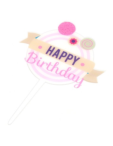 CakeDeco Taarttopper Happy Birthday Pink //