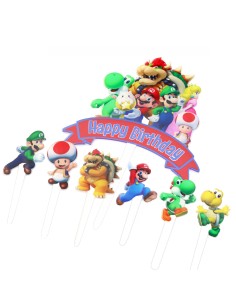 CakeDeco Taarttopper Super Mario Set Happy Birthday -7st-
