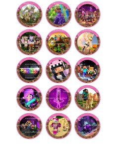 Eetbare Print Minecraft Cupcakes Pink - 5cm