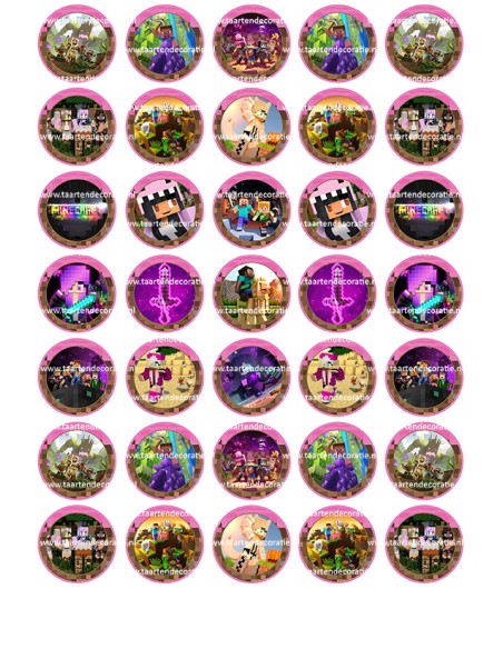 Eetbare Print Minecraft Mini Cupcakes Pink - 3,5cm