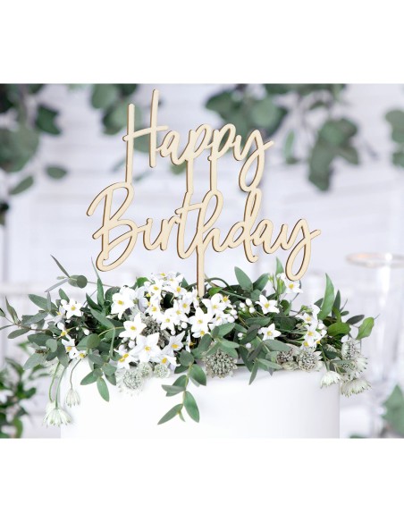 PartyDeco Houten Taarttopper Happy Birthday