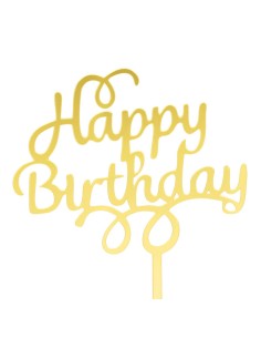 CakeDeco Taarttopper Happy Birthday Krul - Spiegel Goud