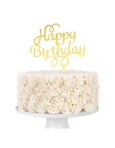 CakeDeco Taarttopper Happy Birthday Krul - Spiegel Goud 2