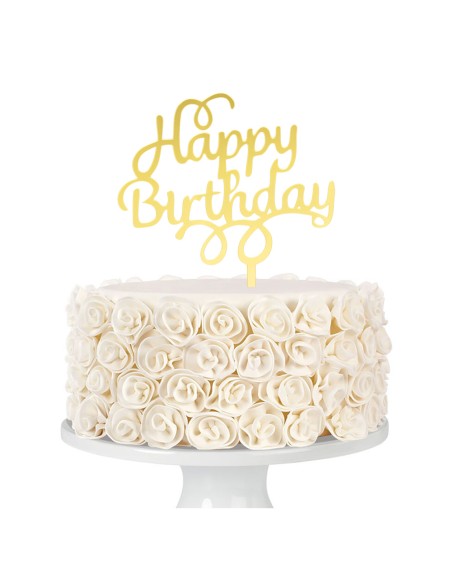 CakeDeco Taarttopper Happy Birthday Krul - Spiegel Goud