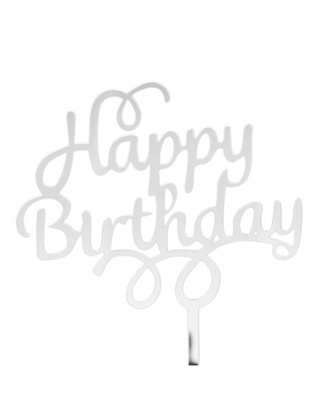 CakeDeco Taarttopper Happy Birthday Krul - Spiegel Zilver