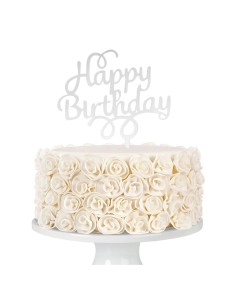 CakeDeco Taarttopper Happy Birthday Krul - Spiegel Zilver 2