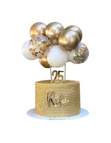 Taarttopper Set Mini Ballonnen Goud/Wit