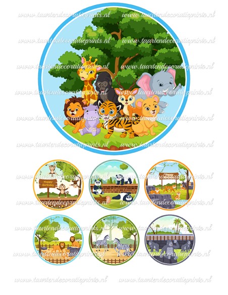 Eetbare Print Dierentuin Dieren 3 - 15cm