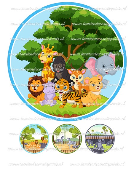 Eetbare Print Dierentuin Dieren 3 - 20cm