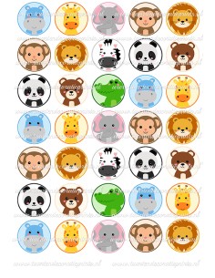Eetbare Print Dierentuin Dieren Mini Cupcakes 1 - 3,5cm