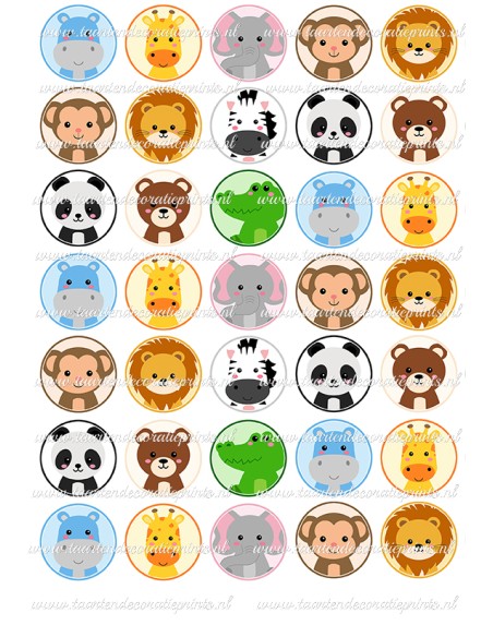 Eetbare Print Dierentuin Dieren Mini Cupcakes 1 - 3,5cm