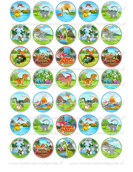 Eetbare Print Dino Mini Cupcakes 2 - 3,5cm