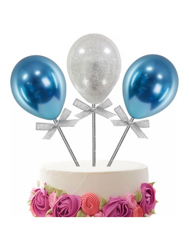 Taarttopper Mini Ballonnen Glitter Blauw -3st