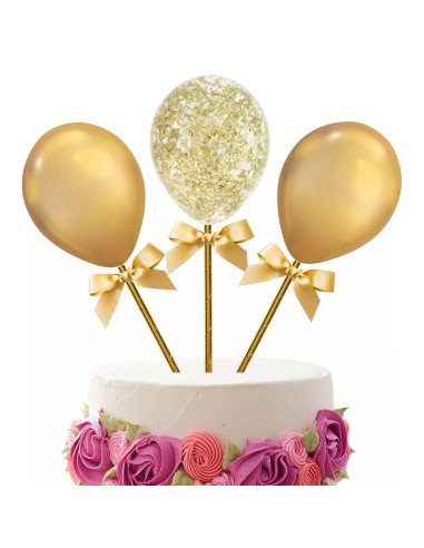 Taarttopper Mini Ballonnen Glitter Goud -3st