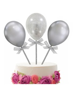 Taarttopper Mini Ballonnen Glitter Zilver -3st