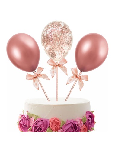 Taarttopper Mini Ballonnen Glitter Rosé Goud -3st