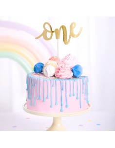 PartyDeco Taarttopper One Goud  2