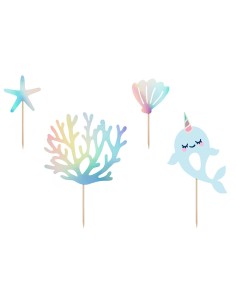 PartyDeco Cupcake Toppers Narwal -4st- //