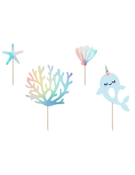 PartyDeco Cupcake Toppers Narwal -4st- //