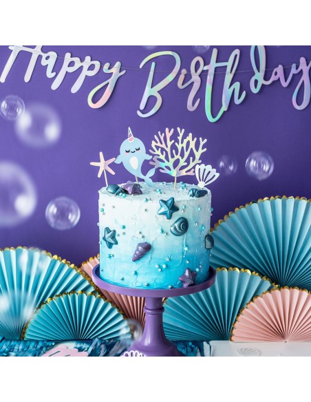 PartyDeco Cupcake Toppers Narwal -4st- //