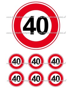 Eetbare Print Verkeersbord 40 jaar - 15cm