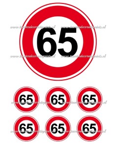 Eetbare Print Verkeersbord 65 jaar - 15cm