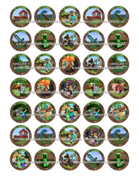 Eetbare Print Minecraft Mini Cupcakes - 3,5cm