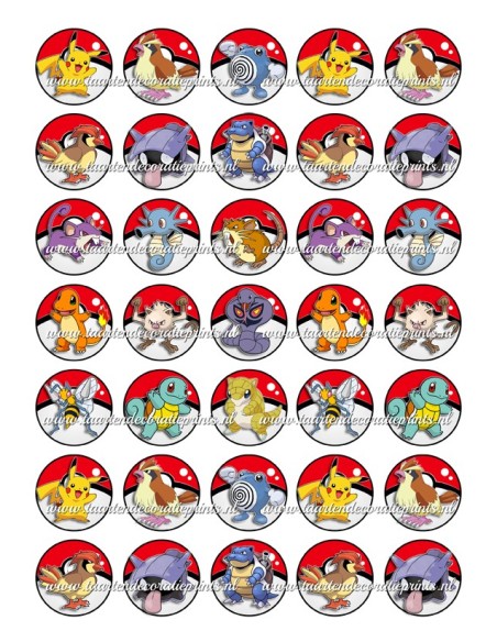 Eetbare Print Pokémon Mini Cupcakes - 3,5cm
