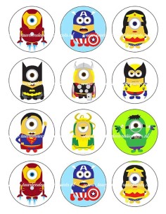 Eetbare Print Minions Superhelden Cupcakes - 6cm
