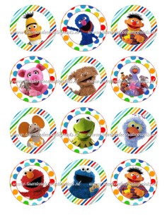 Eetbare Print Sesamstraat Cupcakes - 6cm