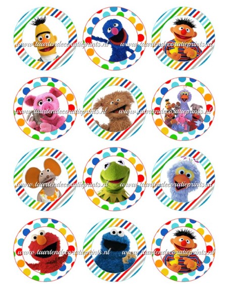 Eetbare Print Sesamstraat Cupcakes - 6cm
