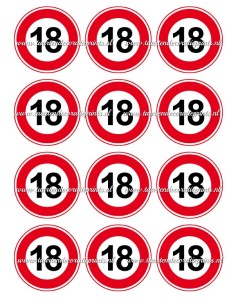 Eetbare Print Verkeersbord 18 jaar Cupcakes - 6cm