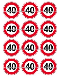 Eetbare Print Verkeersbord 40 jaar Cupcakes - 6cm